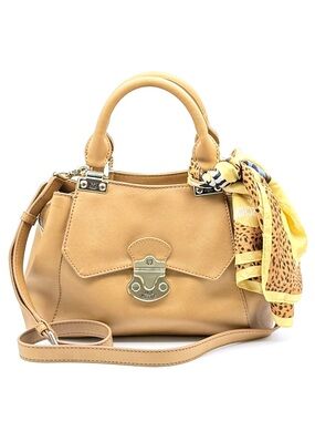 Love Moschino Tan Faux Leather Pleated Top Handle Satchel Bag and Scarf bundle
